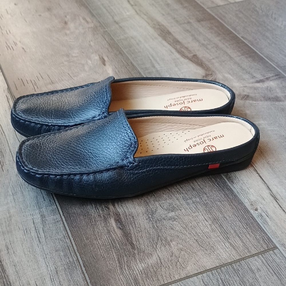 Marc Joseph Black Leather Backless Mules
